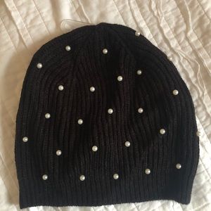 JCREW Black beanie with pearl detail